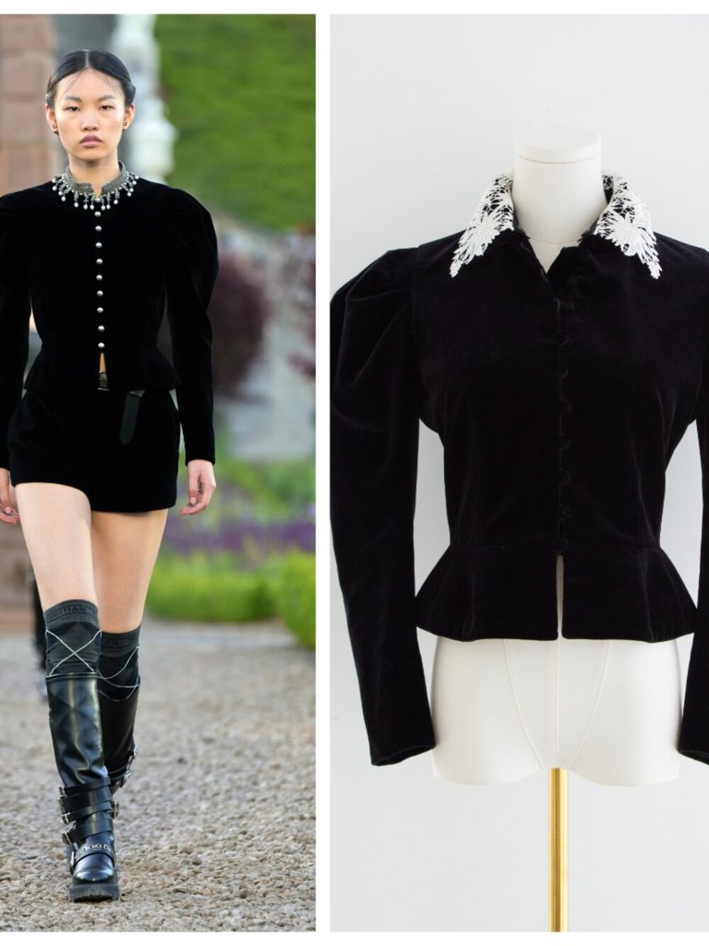 Christian Dior Cruise 2025 Scotland White Lace Thistle Collar Velvet Jacket